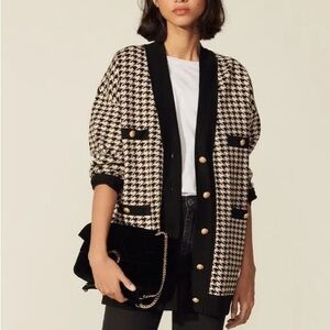 Sandro Houndstooth V-Neck Cardigan